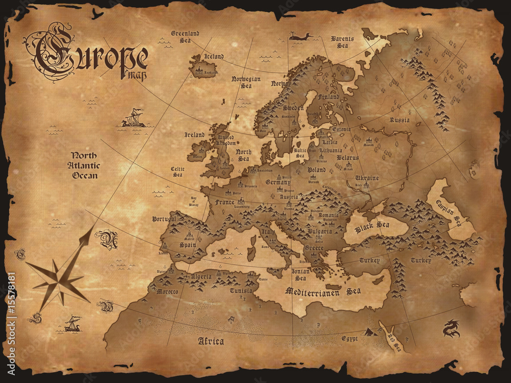 Obraz na płótnie Vintage Europe map  horizontal
