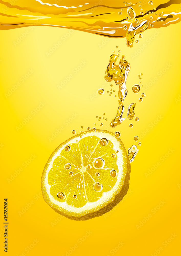 Fototapeta Lemon slice with bubbles