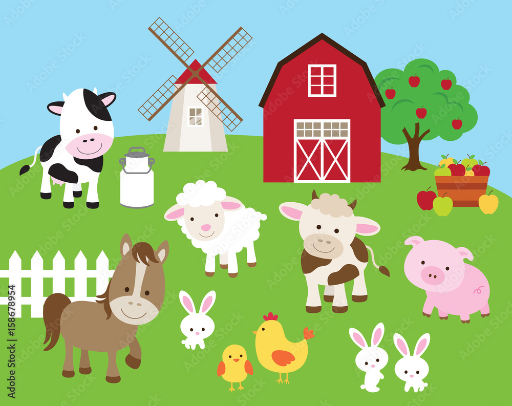Obraz Tryptyk Vector illustration of farm