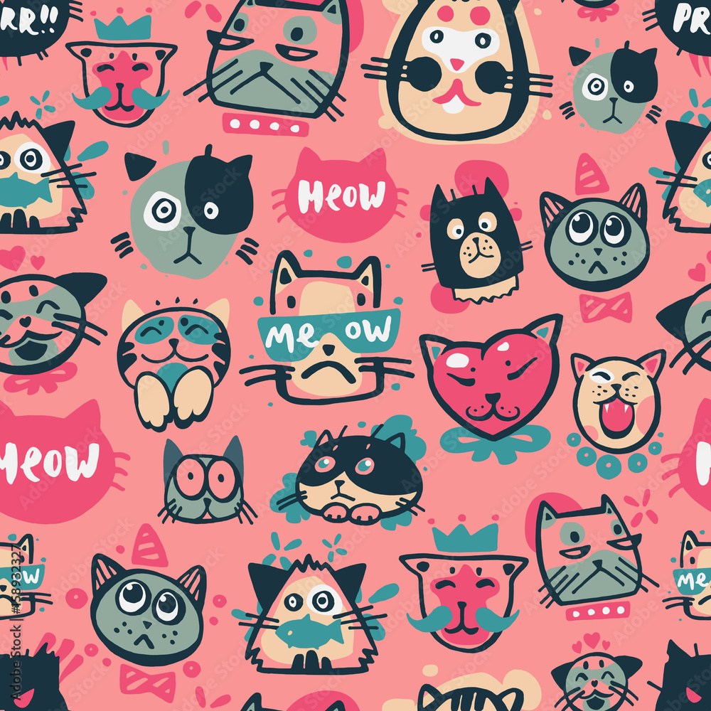 Tapeta Cute hipster cat faces kitty