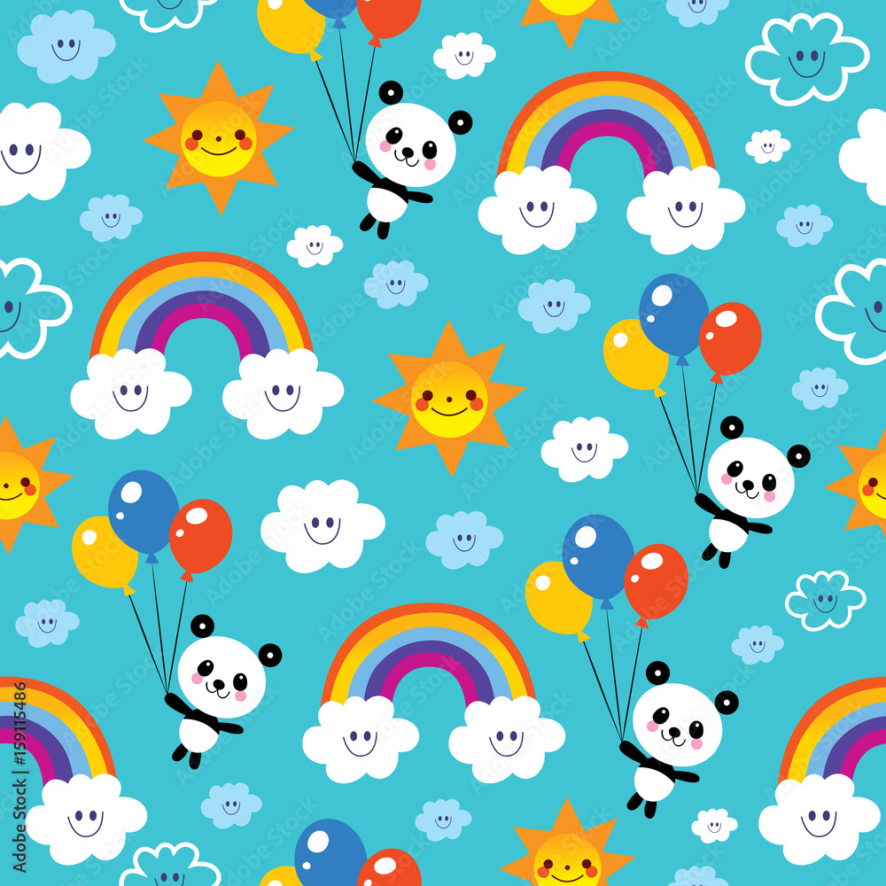 Tapeta panda bear rainbows clouds sky