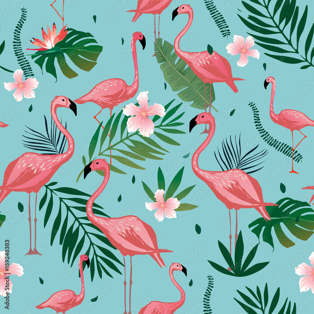 Tapeta Pink Flamingo seamless pattern