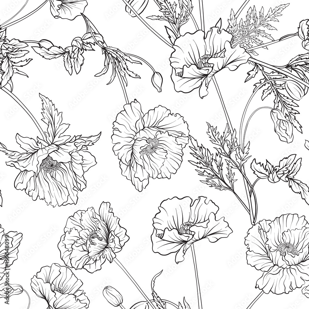 Tapeta Seamless pattern with poppy