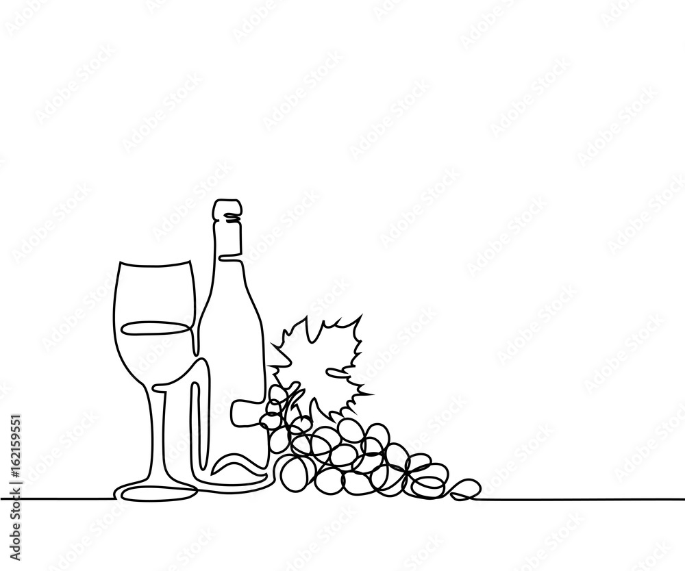 Obraz Pentaptyk Continuous line drawing. Wine