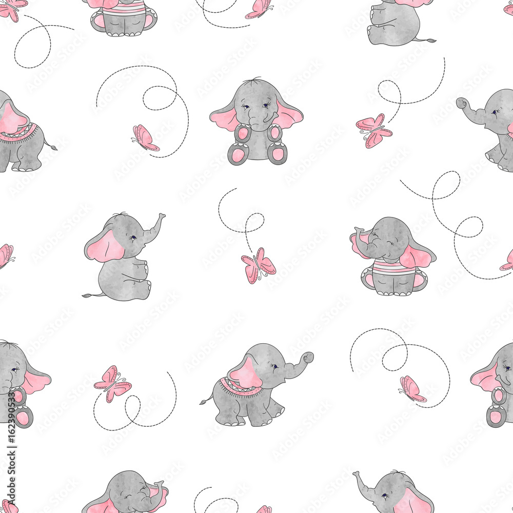 Fototapeta Cute cartoon elephants and