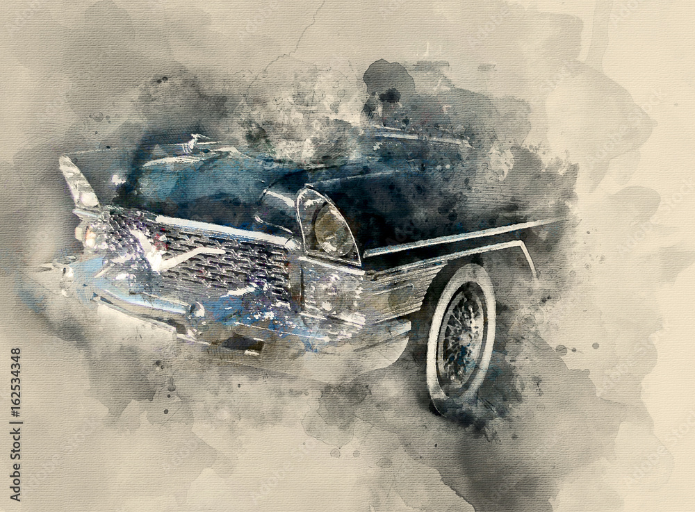 Obraz Pentaptyk Retro car. Watercolor