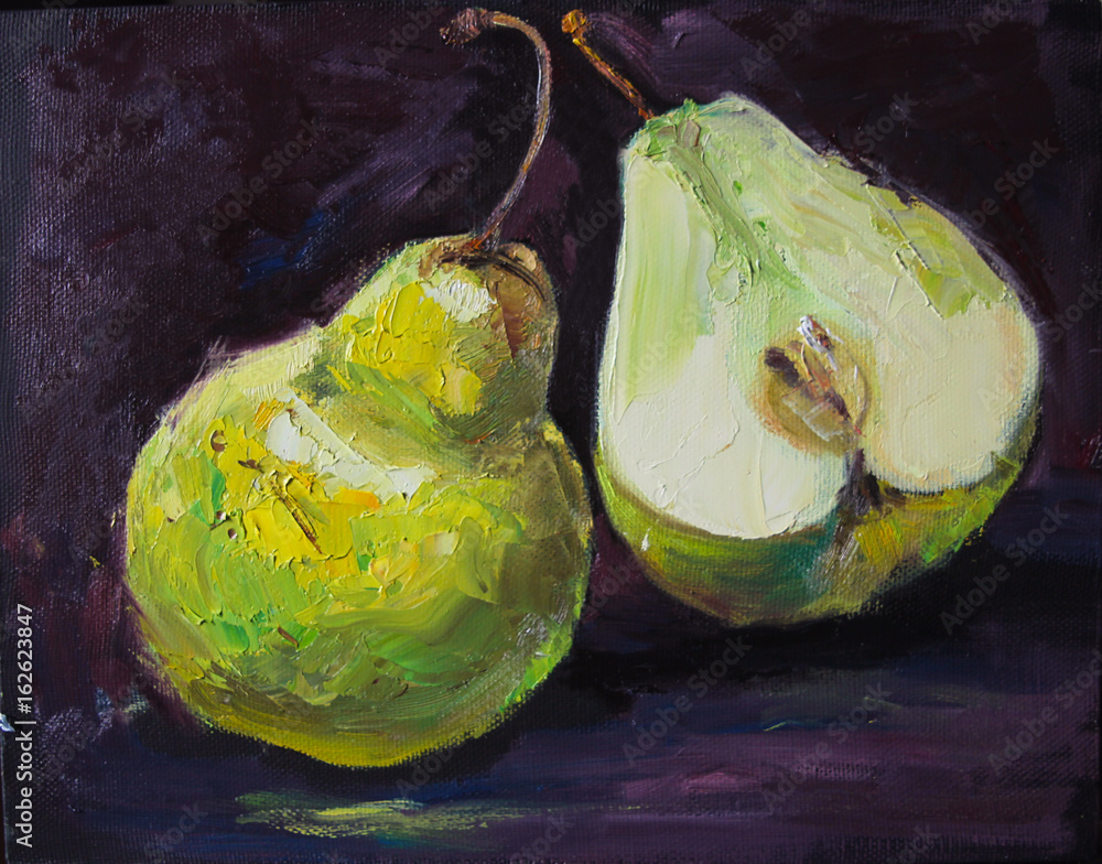 Obraz na płótnie Green pears, one whole and one