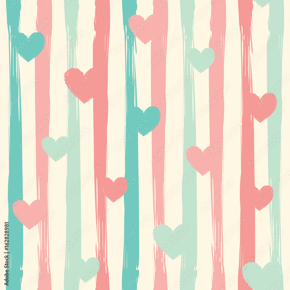 Fototapeta Pastel stripes and hearts.