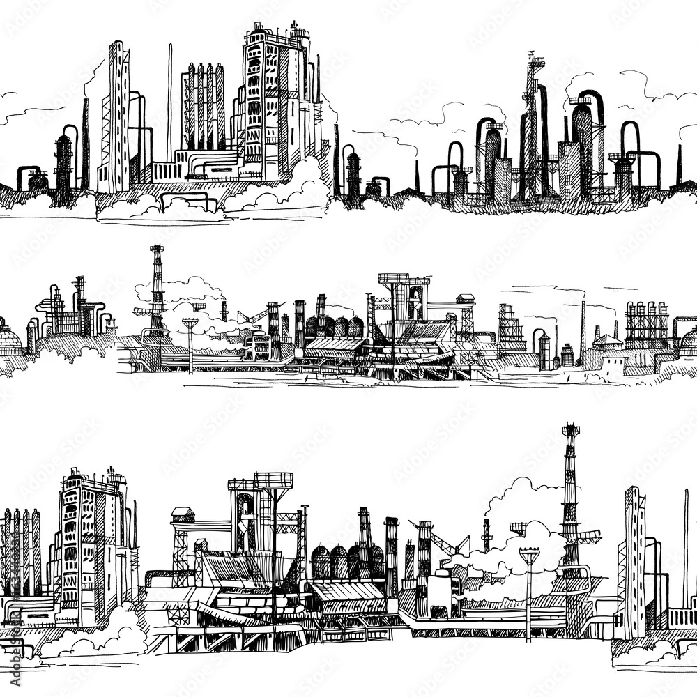 Obraz Tryptyk Chemical plant, the production