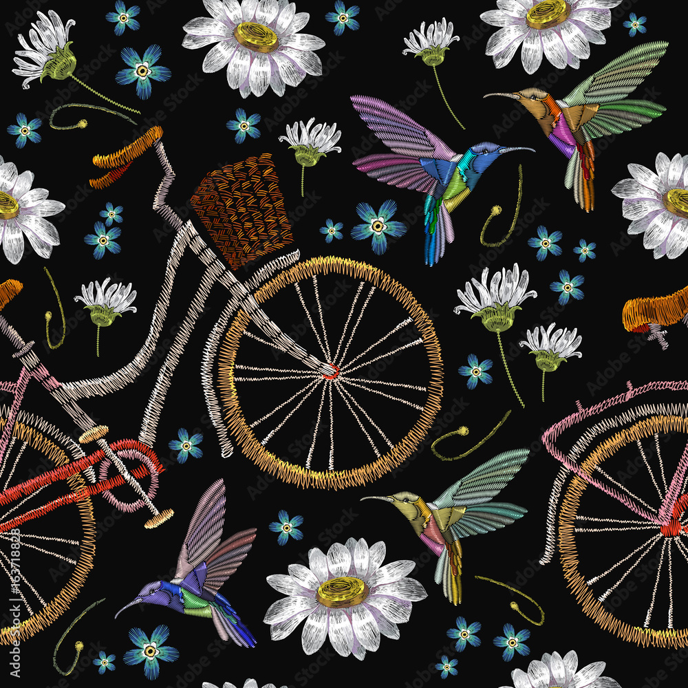 Tapeta Embroidery bicycle camomiles