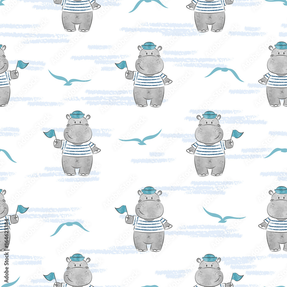 Fototapeta Seamless pattern with Hippo