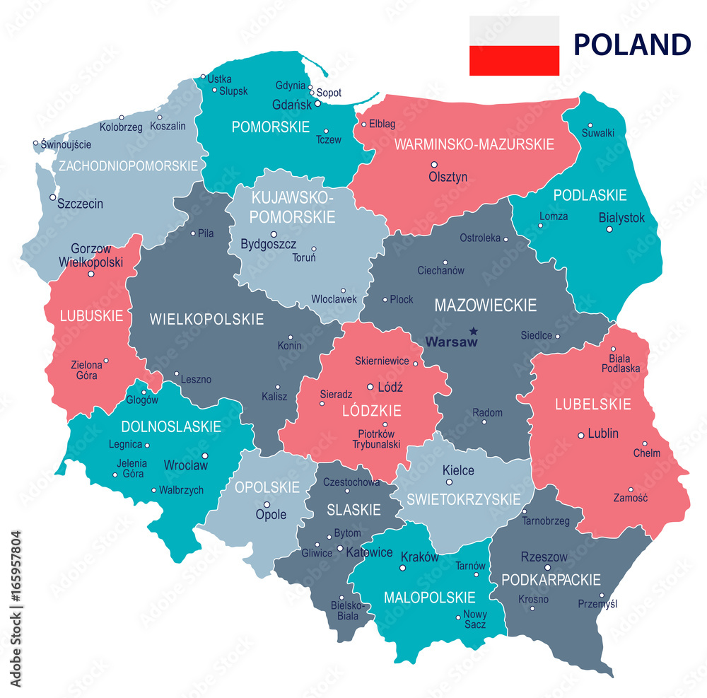 Obraz Tryptyk Poland - map and flag