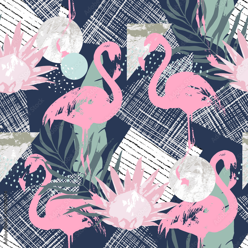 Tapeta Abstract print with  flamingo