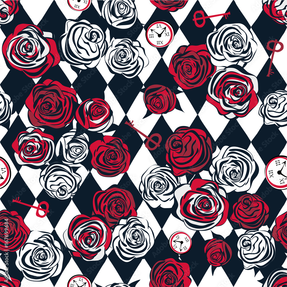 Tapeta Red and white roses, key and
