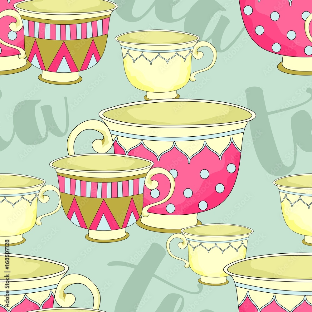 Tapeta Seamless pattern with cups of