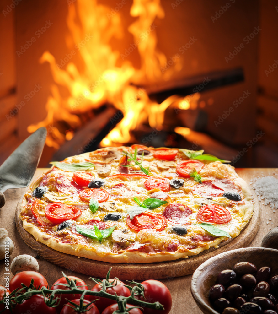 Obraz Kwadryptyk Pizza. Wood-fired oven on the