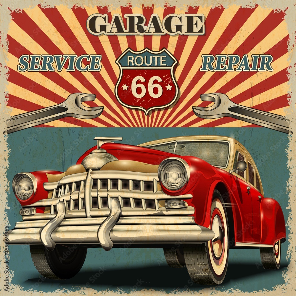 Obraz Tryptyk Vintage garage retro poster