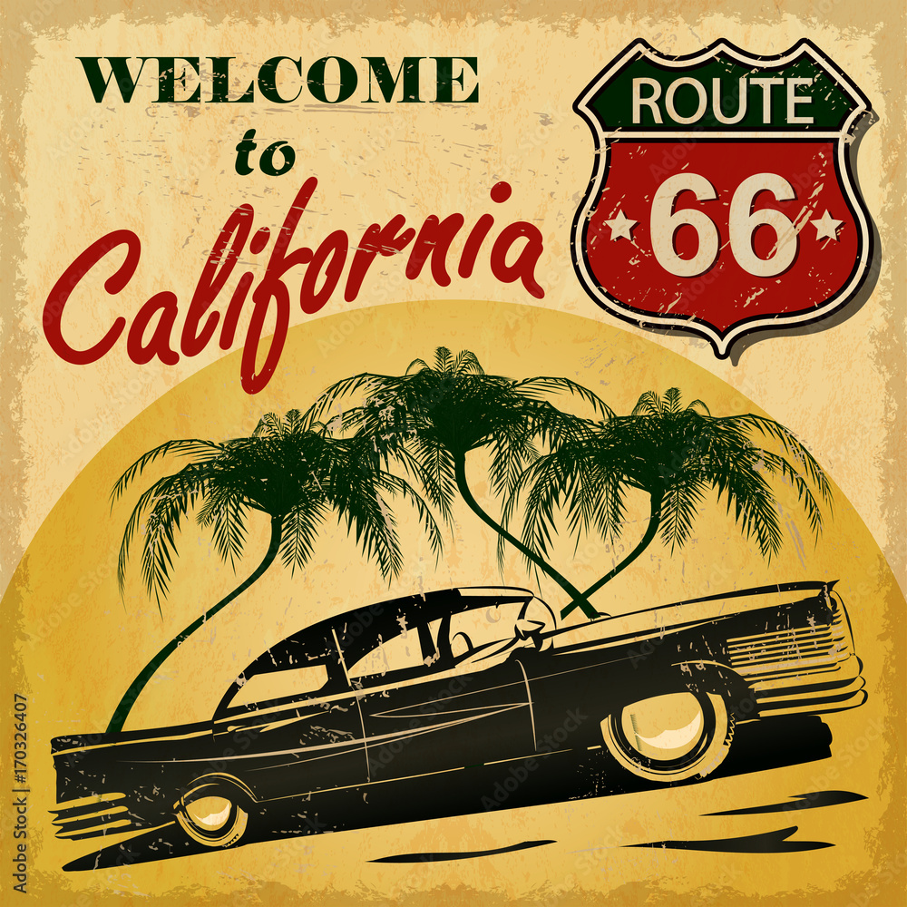 Obraz Tryptyk Welcome to California retro