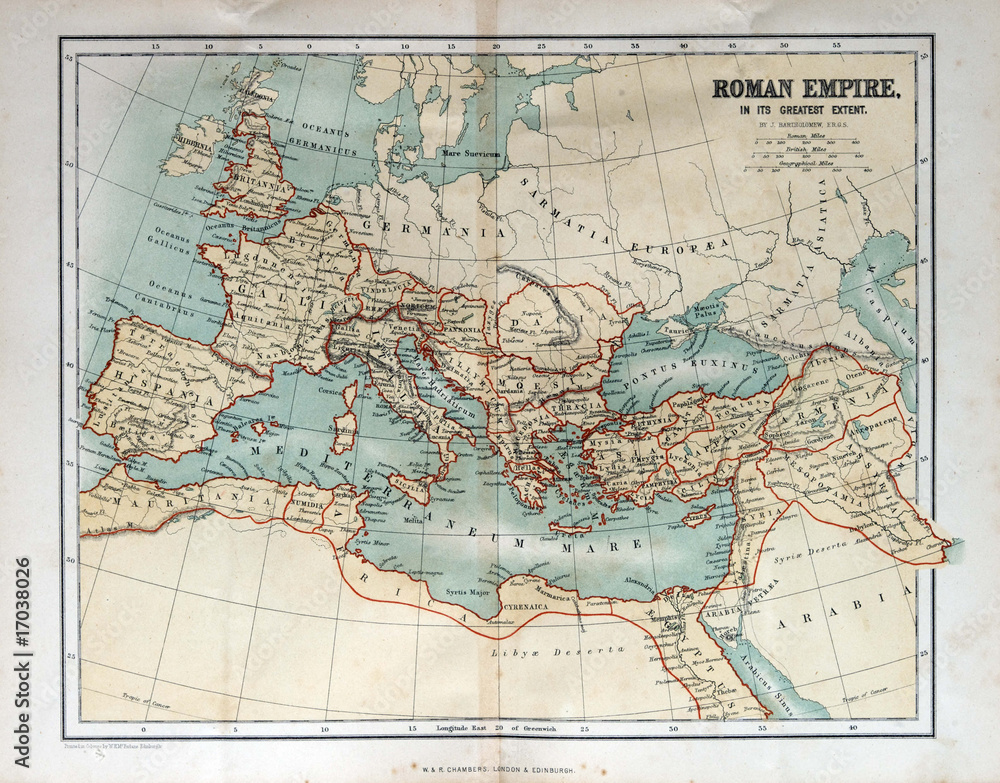Obraz Pentaptyk Old map of the Roman Empire,