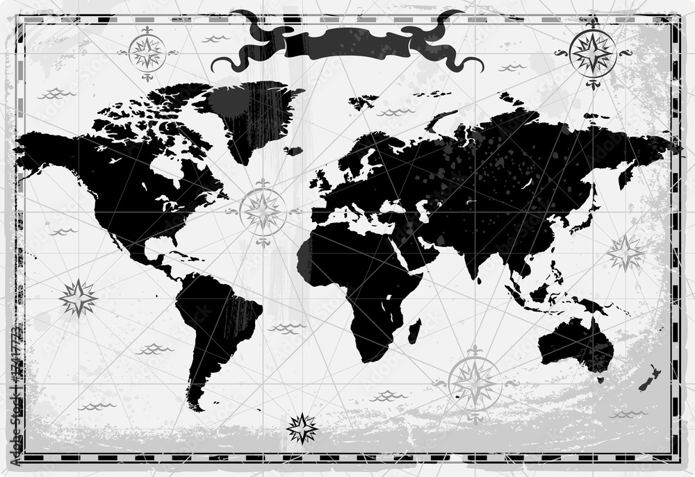 Obraz Kwadryptyk Black ancient World map