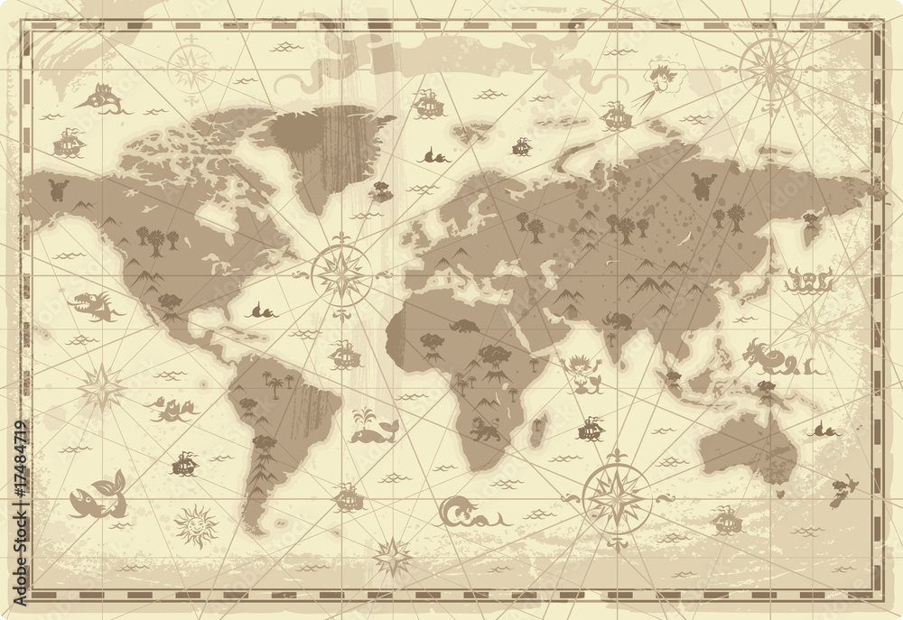 Obraz Tryptyk Ancient World map