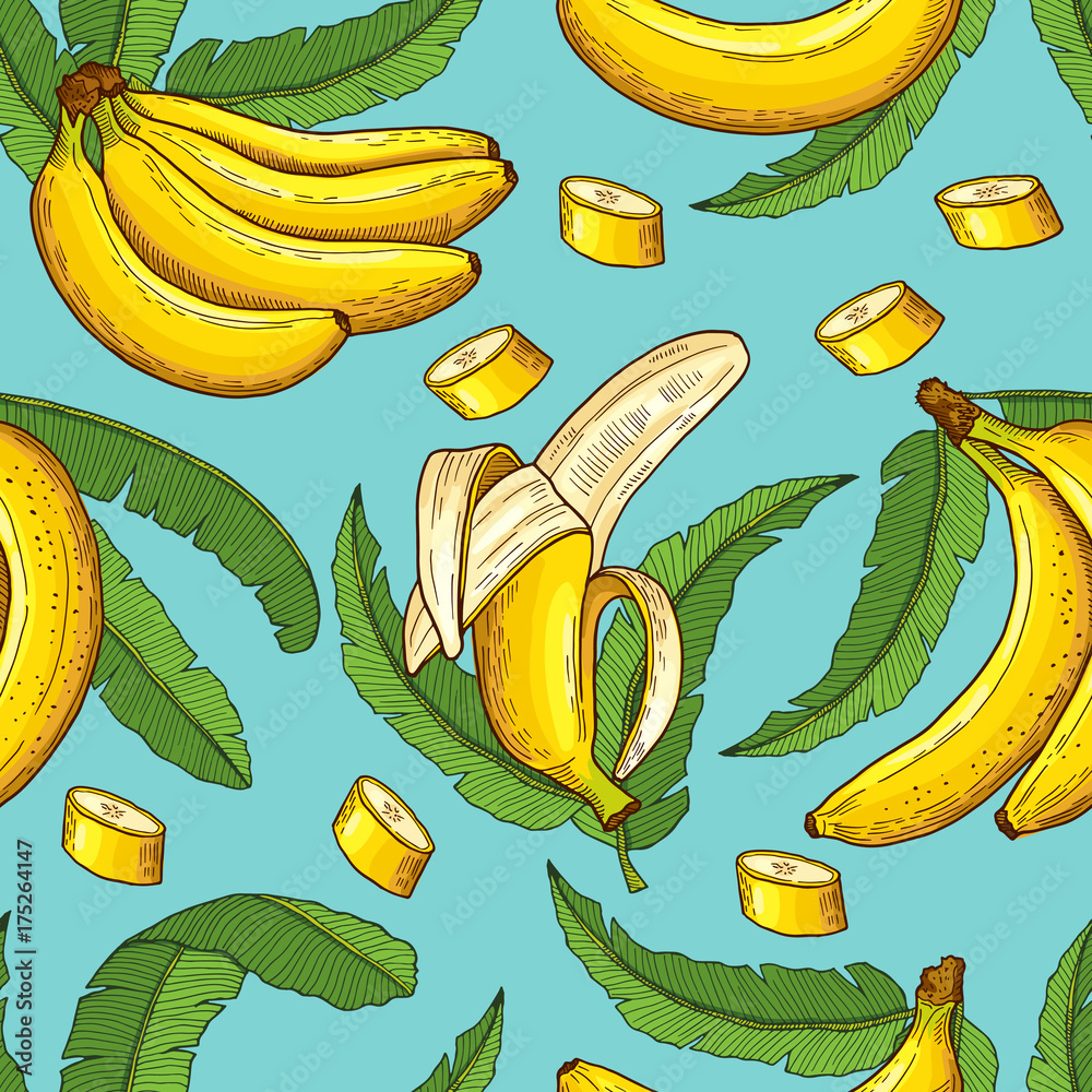 Tapeta Seamless pattern of bananas.
