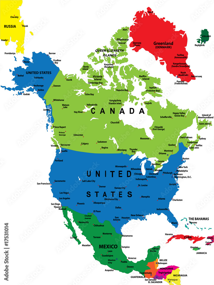 Obraz na płótnie Political map of North America