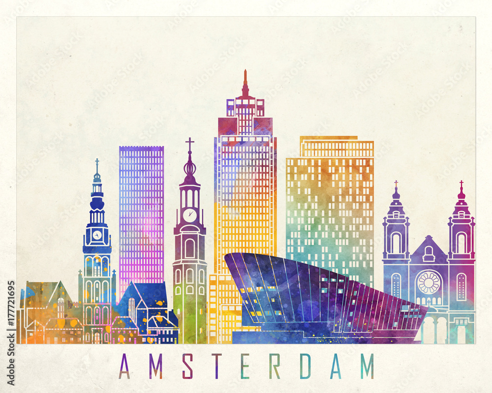 Obraz Pentaptyk Amsterdam  landmarks