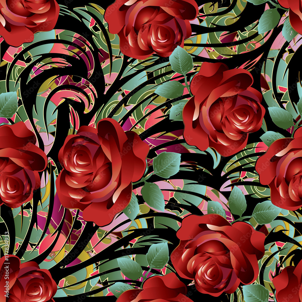 Tapeta 3d red roses seamless pattern.