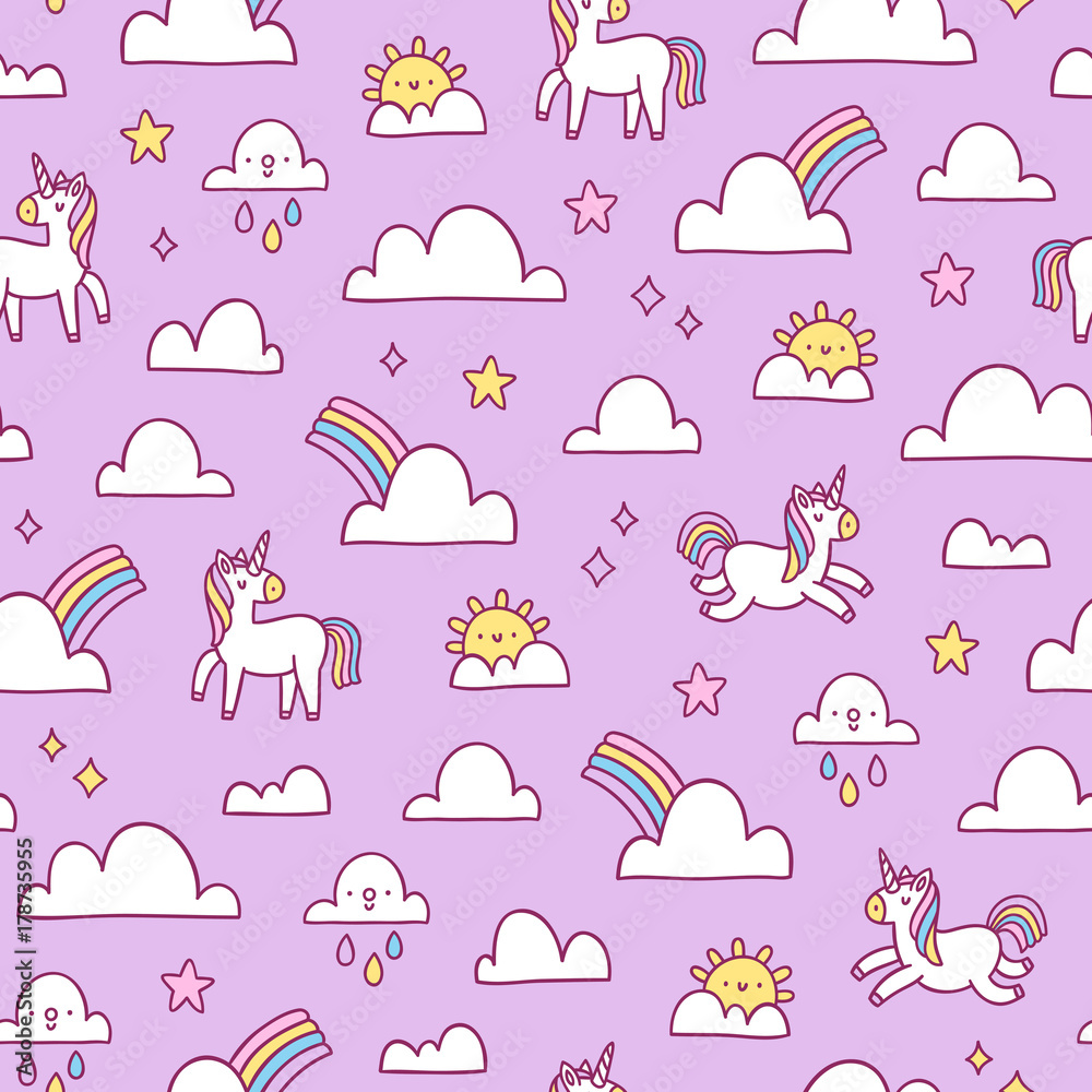 Tapeta Unicorns and rainbows pattern