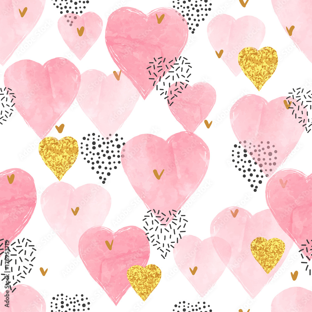 Tapeta Pink watercolor hearts