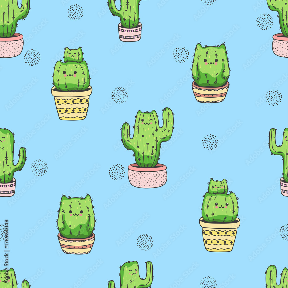 Tapeta Cute cartoon cactus cat