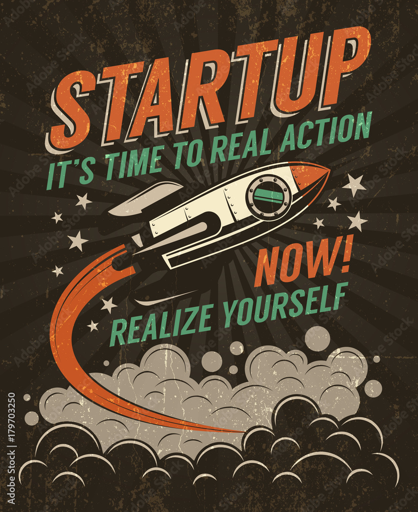 Obraz Dyptyk Startup retro poster with a