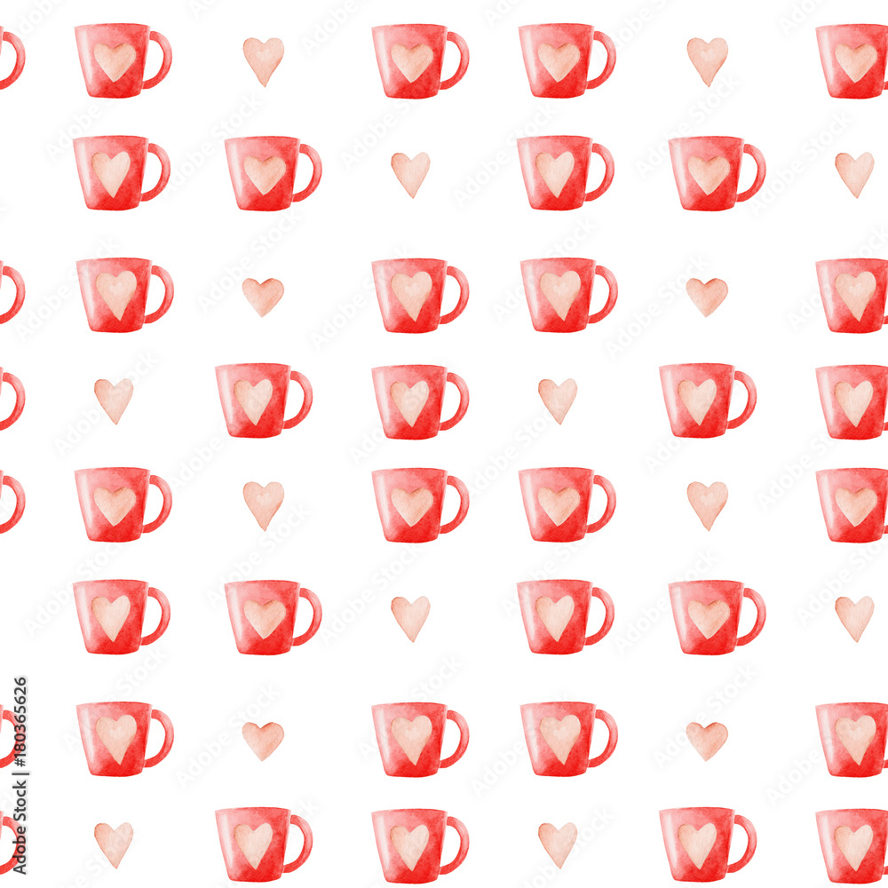 Tapeta Watercolor Coffee mugs and