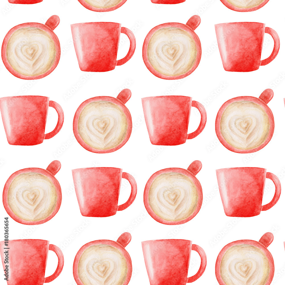 Tapeta Watercolor Coffee mugs