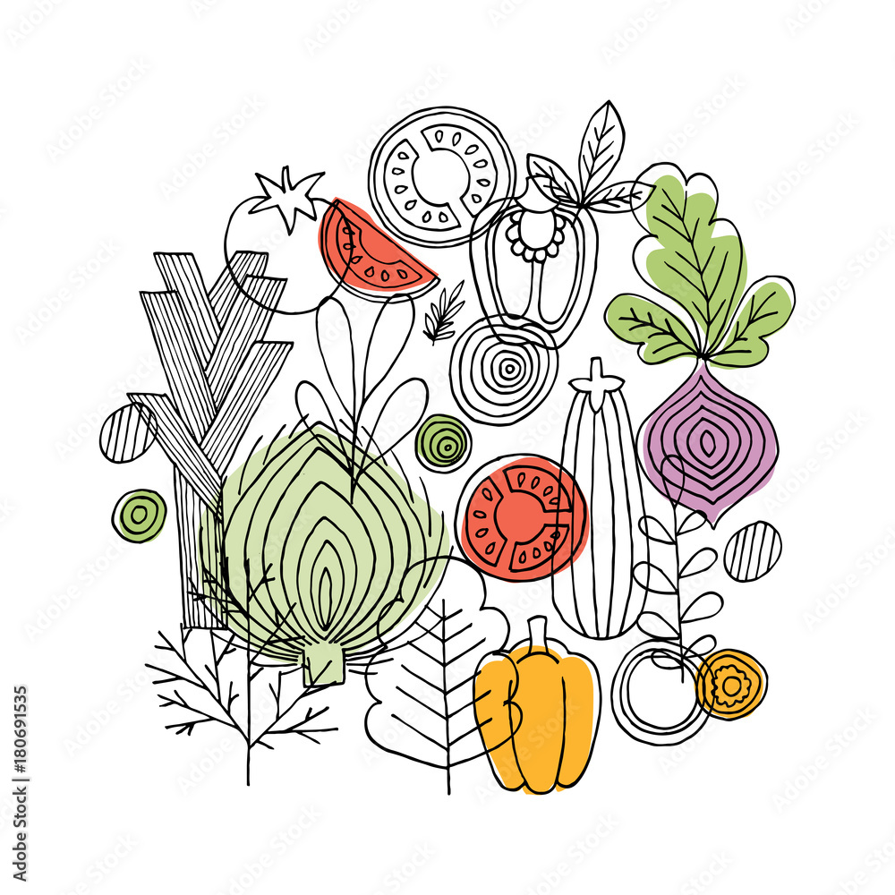 Obraz Tryptyk Vegetables round composition.