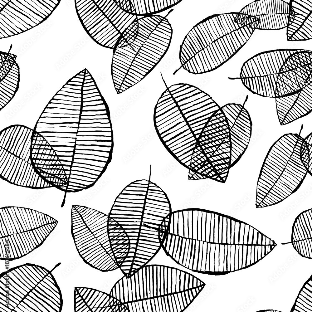 Obraz Tryptyk Vector seamless outline leaves