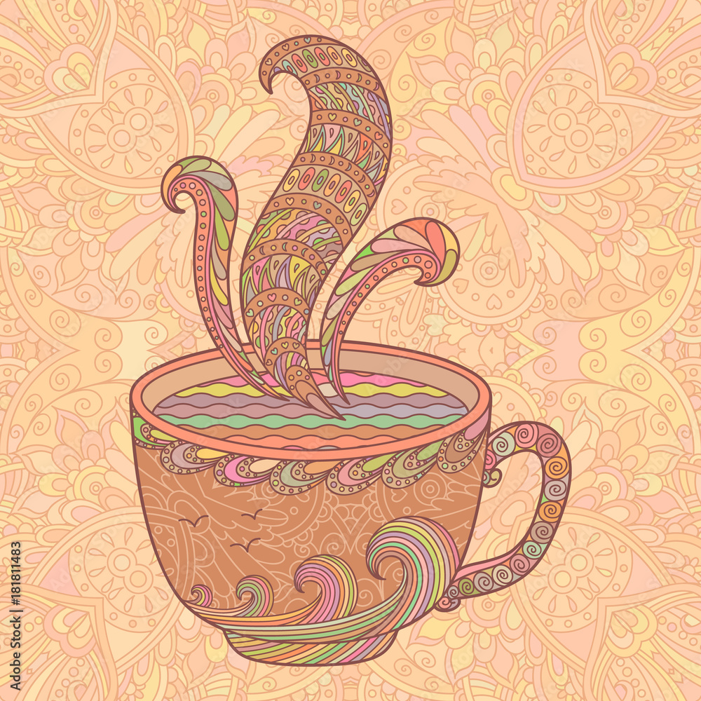 Obraz Tryptyk Beige  decorative cup of tea.