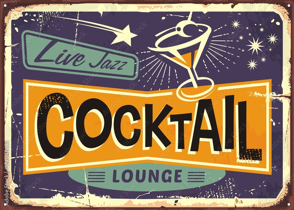 Obraz Tryptyk Cocktail lounge retro sign