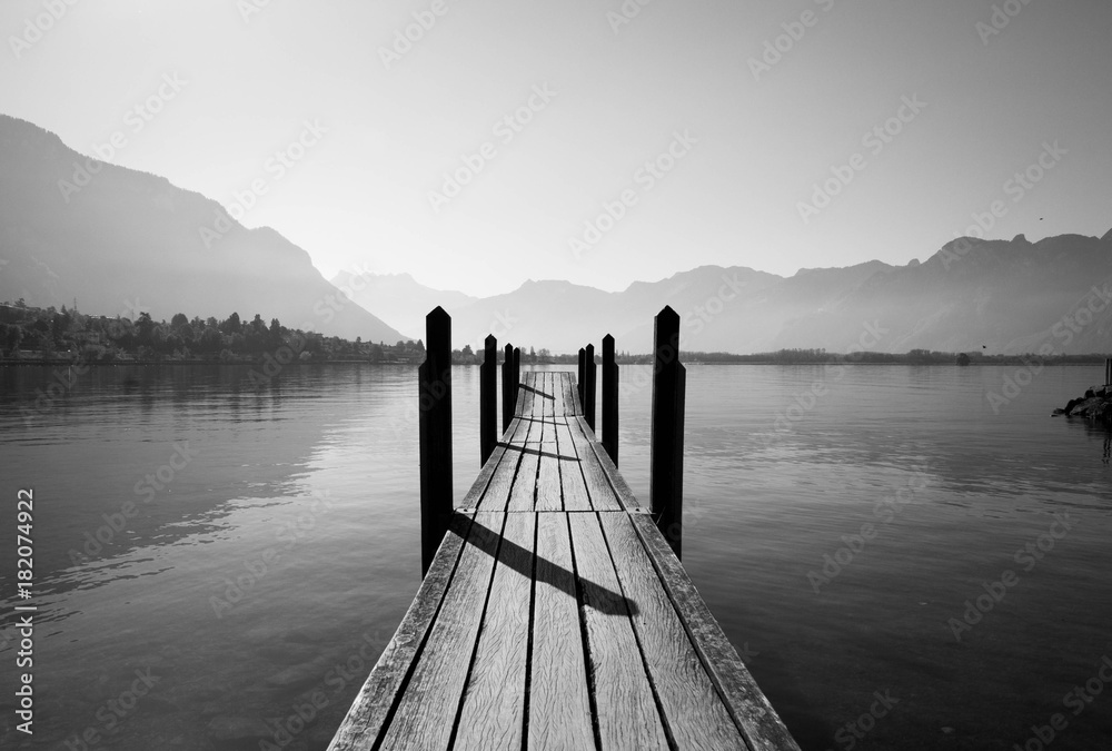 Obraz Tryptyk black and white wooden bridge