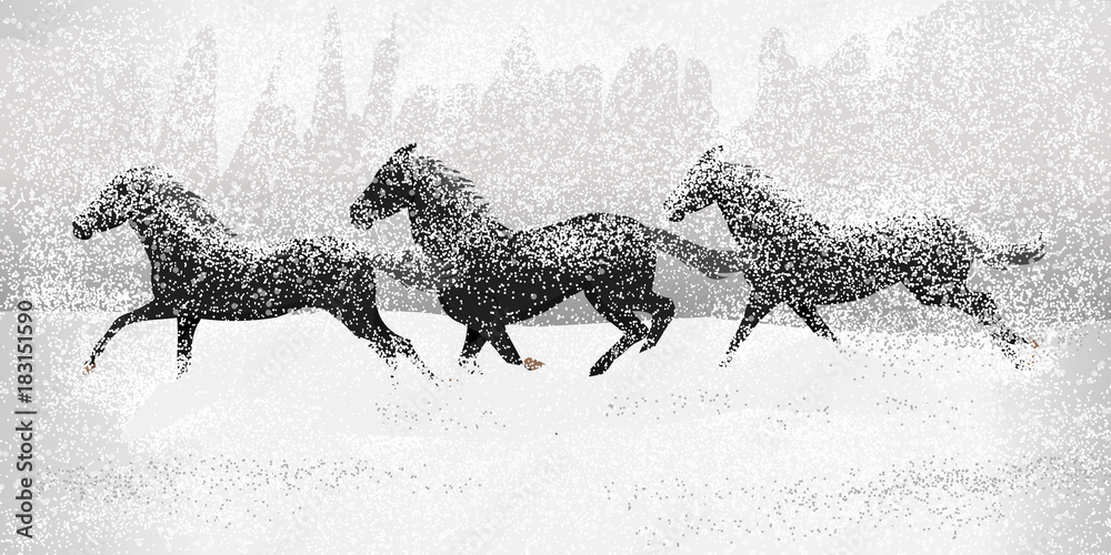 Fototapeta Horses in Snow field,