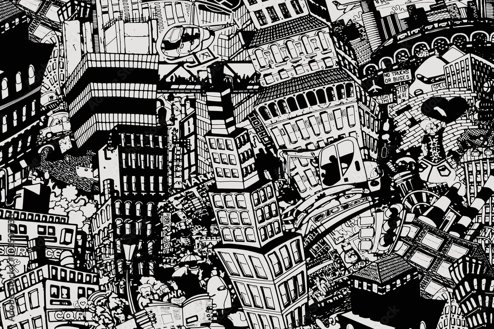 Obraz Dyptyk City, an illustration of a