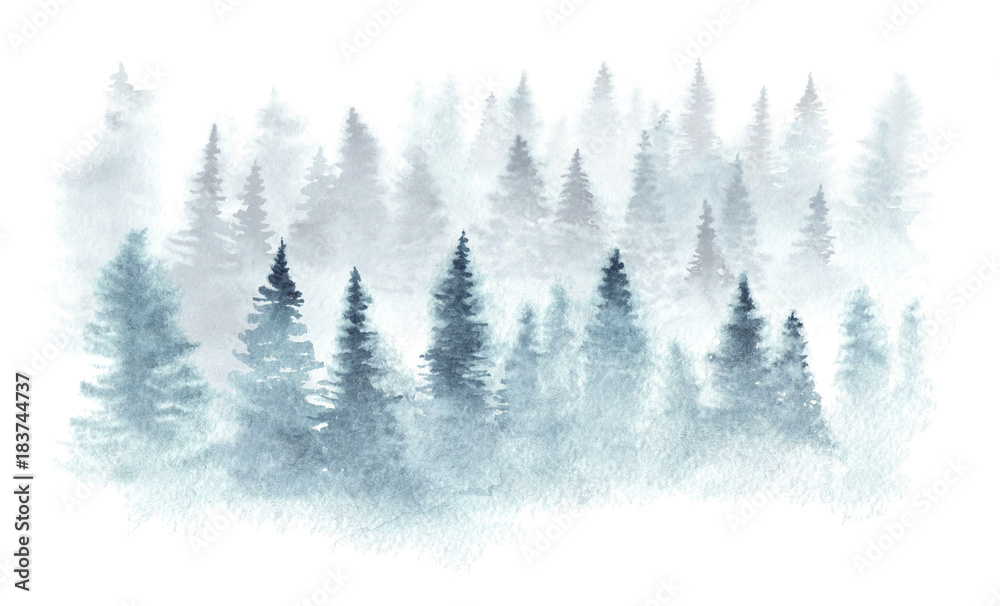 Obraz Tryptyk Winter forest in a fog painted