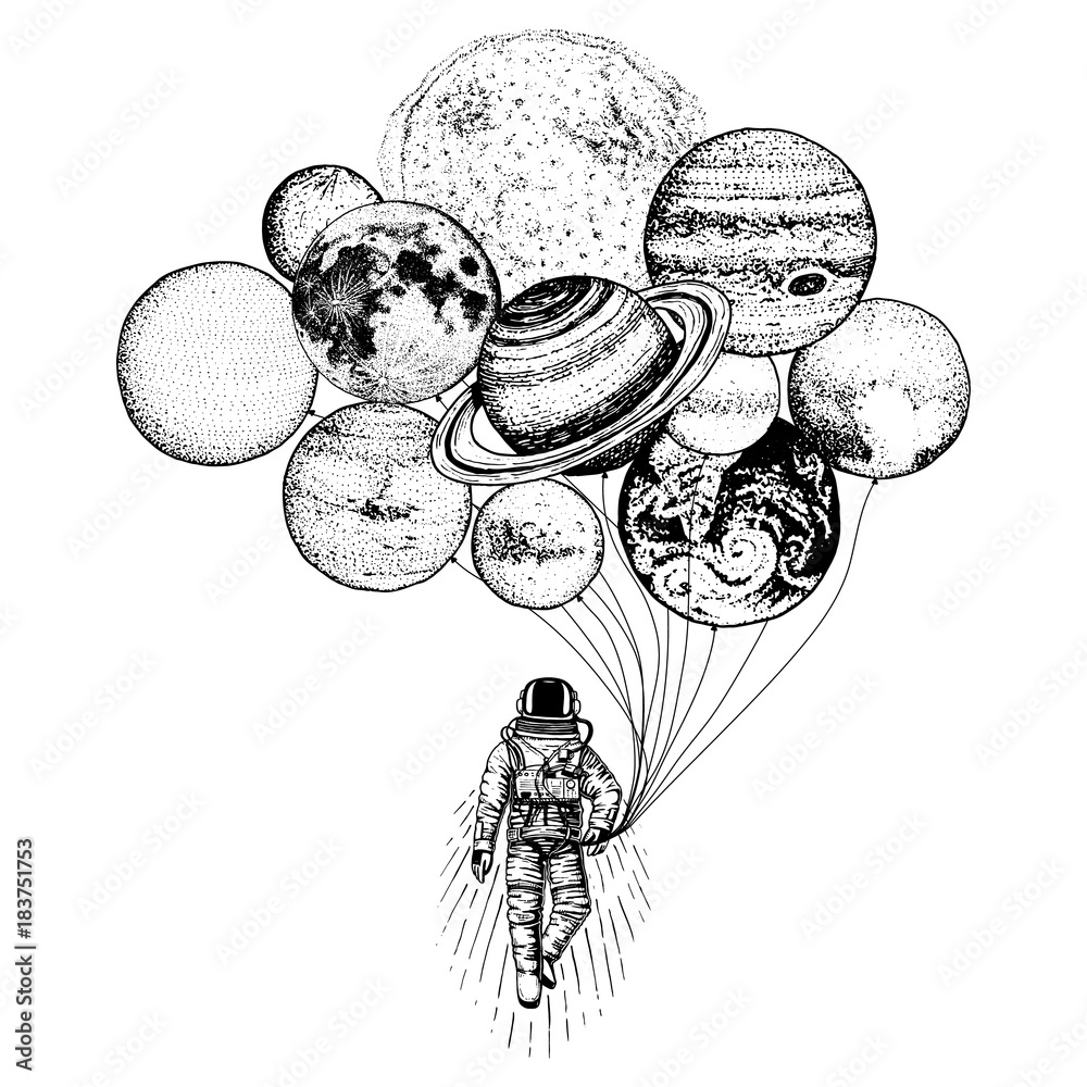 Obraz Kwadryptyk astronaut spaceman. planets in