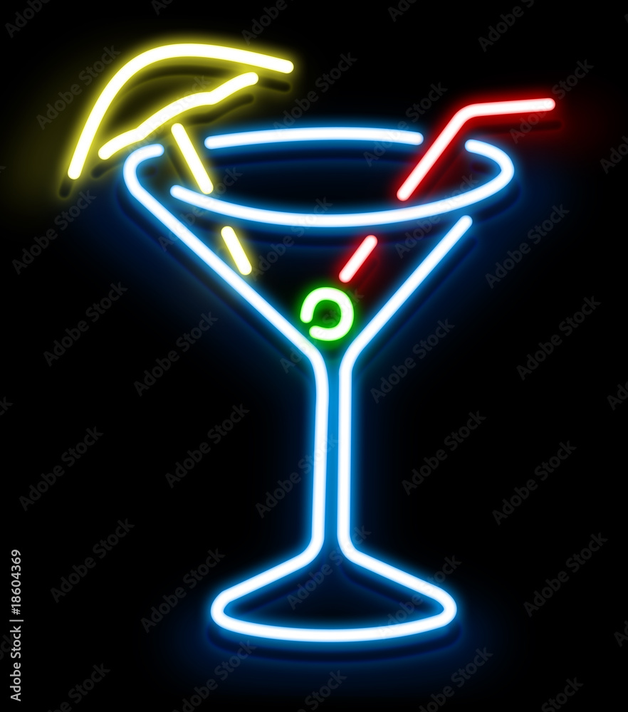 Obraz Tryptyk Neon Cocktail Glass