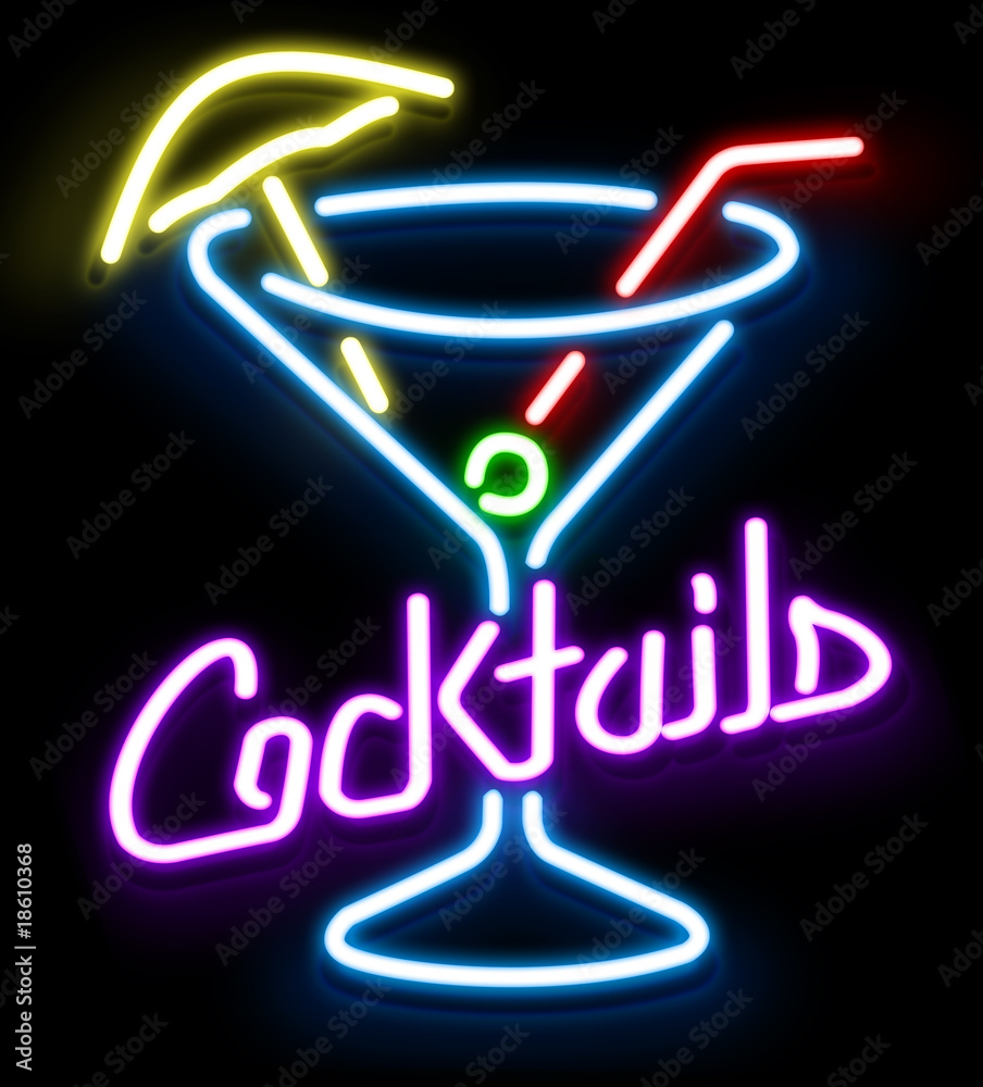 Obraz Tryptyk Neon Cocktail Glass