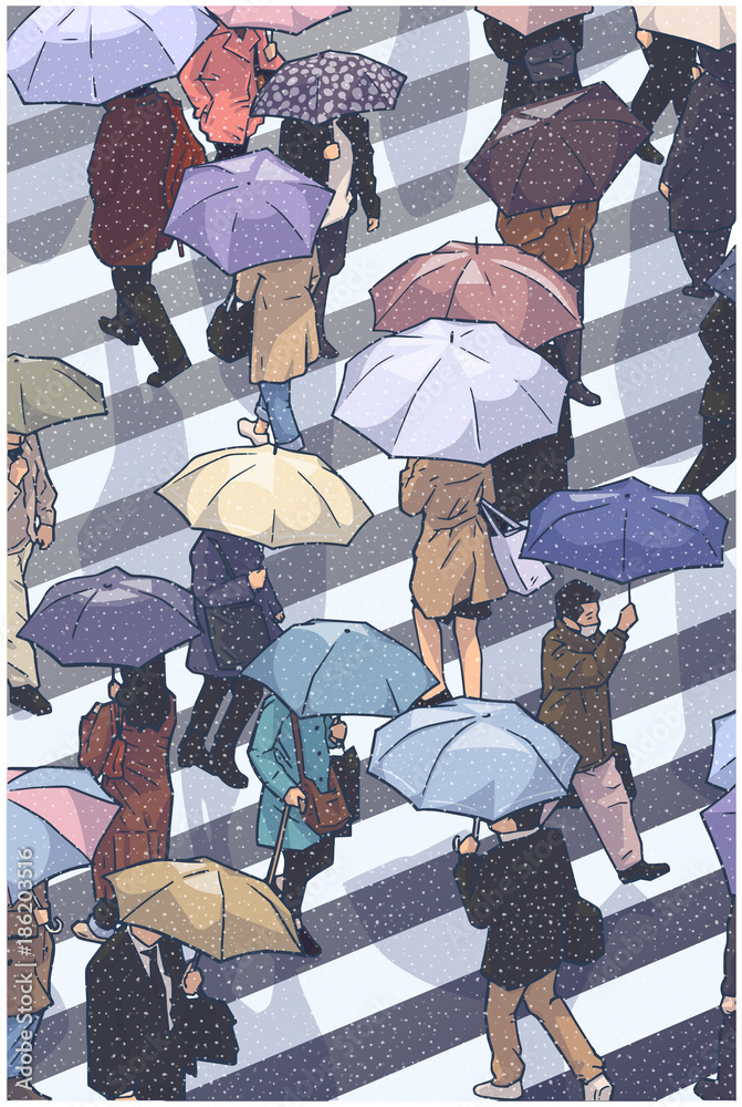 Obraz Pentaptyk Illustration of city people
