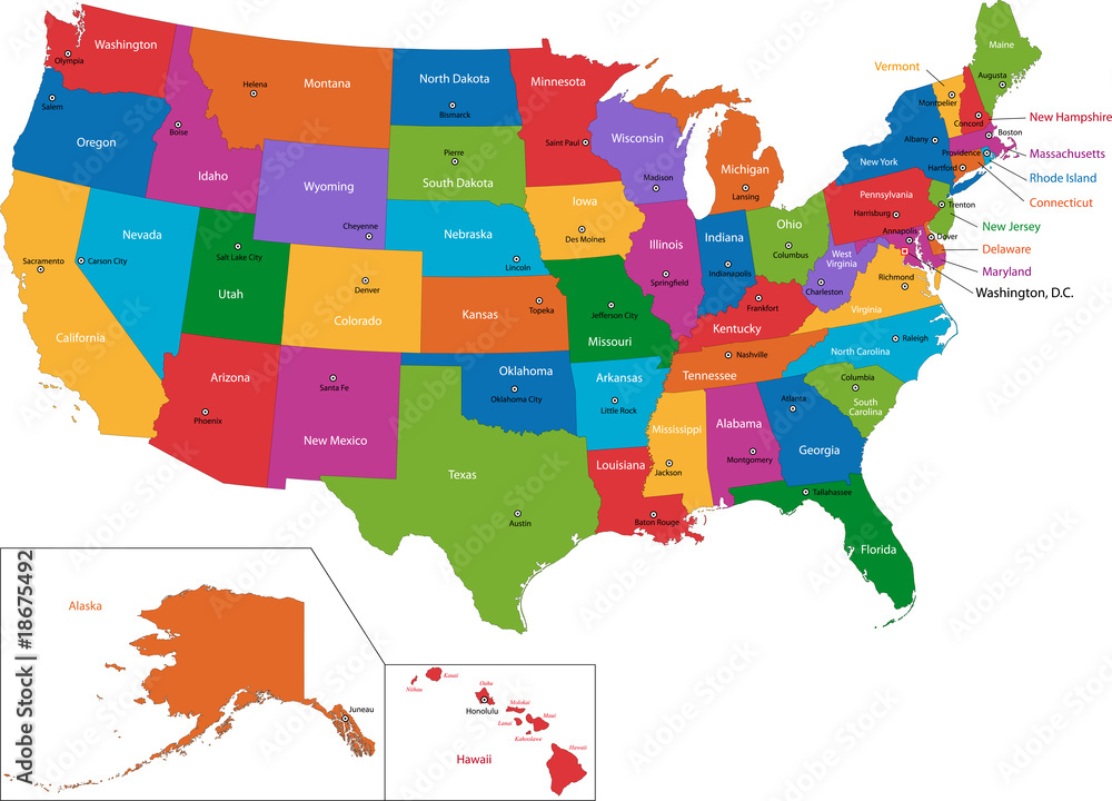 Fototapeta Colorful USA map with states