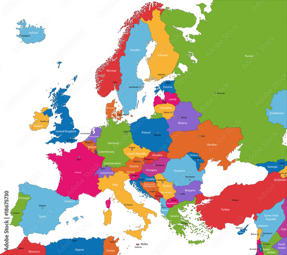 Obraz Pentaptyk Colorful Europe map with