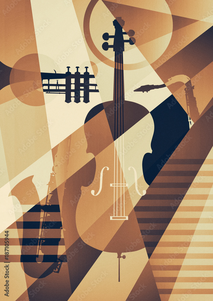 Obraz Pentaptyk Abstract Jazz poster, music